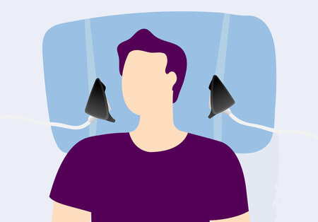 Cartoon image that shows how the Oxyllow System goes on the pillow for a side sleeper.