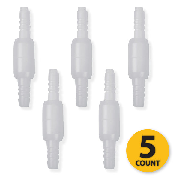 Set of five white plastic swivel connectors arranged on a white background with a yellow “5 count” label